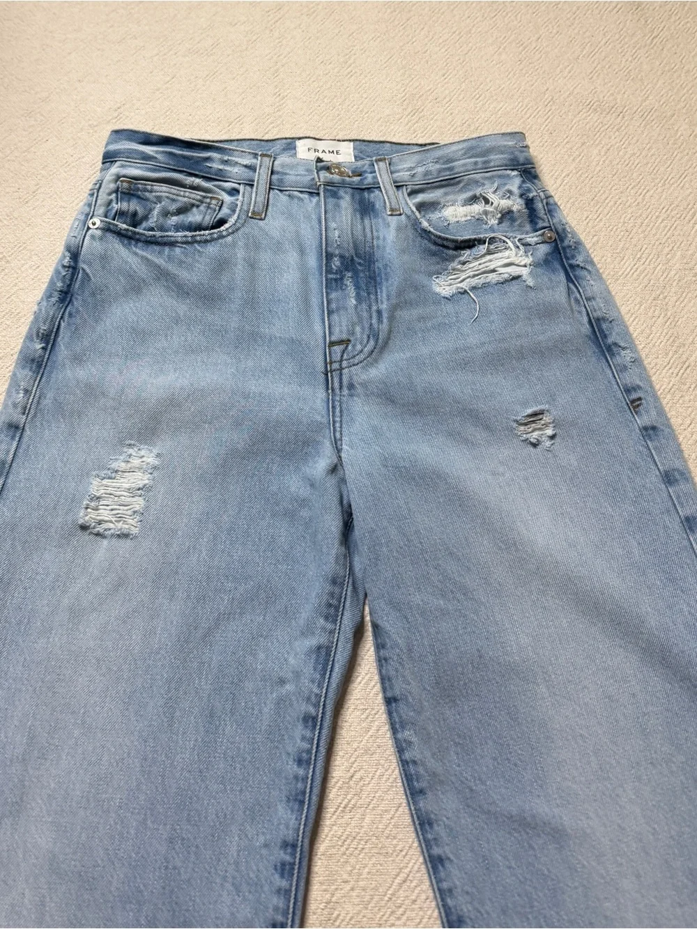 FRAME Le Jane Crop Distressed Jeans 26 Light Blue Wide Leg Boho Coastal - Picture 4 of 12